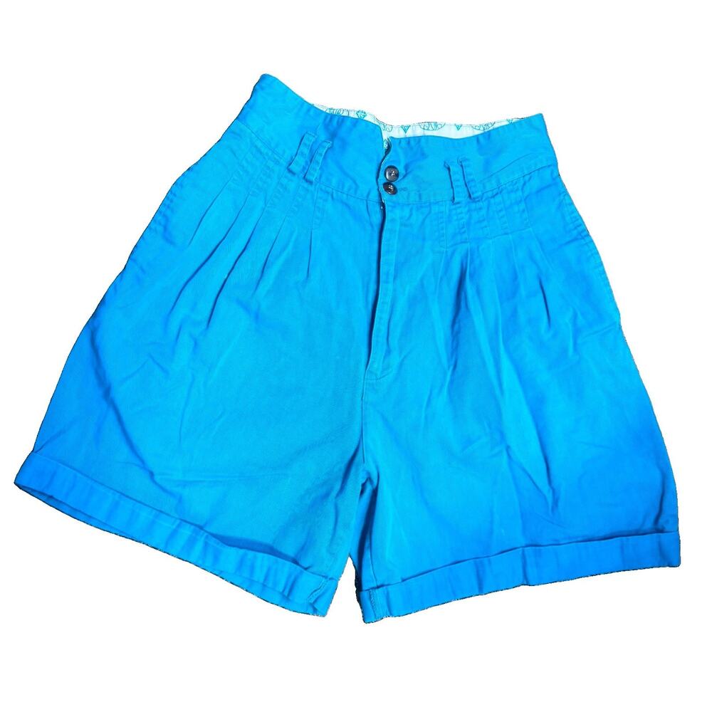 Vintage Hunters Run Chino Shorts Women's 6 Turquoise cotton Pleated High-Rise